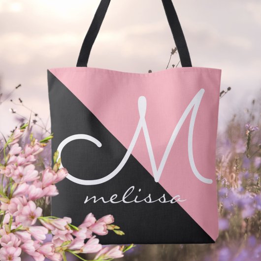 Große, schwarz-rosa Totbeutel mit Monogramm Tasche