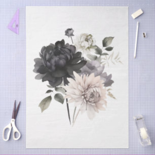 Große schwarz-weiße BlumenBouquet für Dekoupage Seidenpapier