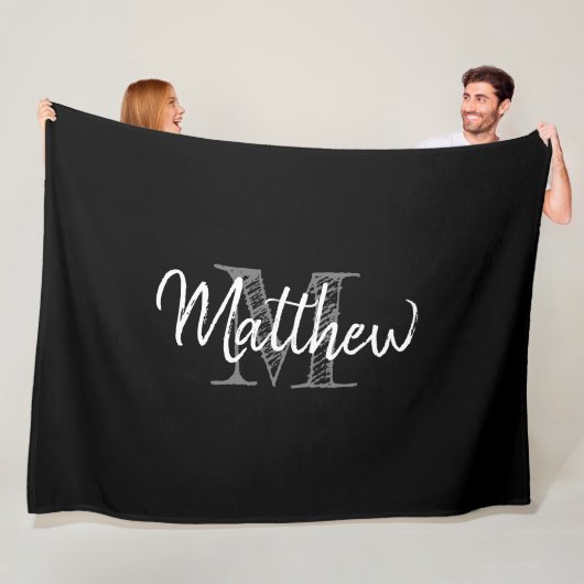 Große schwarz-weiße Fleece-Decke mit Monogramm Fleecedecke (Beispiel)