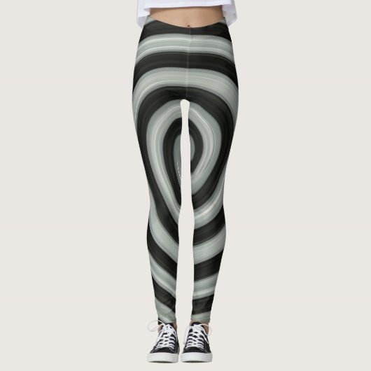 große schwarz-weiße Spirale Leggings (Vorderseite)