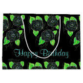 Große schwarze Flower-Tasche Geschenktüte (Rückseite)
