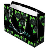 Große schwarze Flower-Tasche Geschenktüte (Rückseite Schrägansicht)