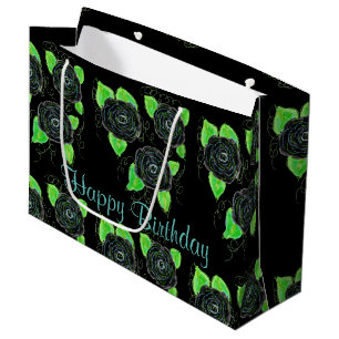 Große schwarze Flower-Tasche Geschenktüte