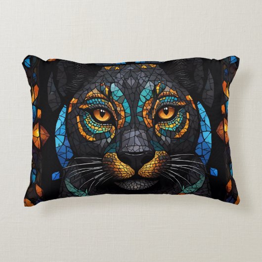 Große schwarze Katze Mosaik-Farbglas-Effekt Dekokissen (Vorderseite)