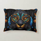 Große schwarze Katze Mosaik-Farbglas-Effekt Dekokissen (Rückseite)