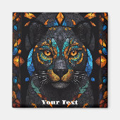 Große schwarze Katze Mosaik-Farbglas-Effekt Magnet (Vorne)