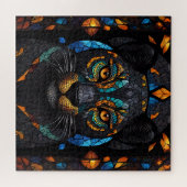 Große schwarze Katze Mosaik-Farbglas-Effekt Puzzle (Horizontal)