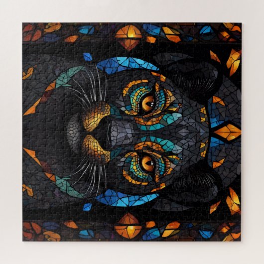 Große schwarze Katze Mosaik-Farbglas-Effekt Puzzle (Horizontal)