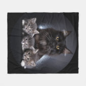 Große schwarze Katze und ihre 3 Kätzchen Pose für Fleecedecke (Vorderseite (Horizontal))