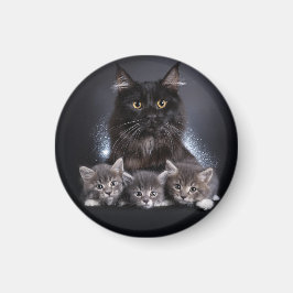 Große schwarze Katze und ihre 3 Kätzchen Pose für  Magnet