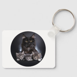 Große schwarze Katze und ihre 3 Kätzchen Pose für  Schlüsselanhänger