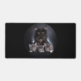 Große schwarze Katze und ihre 3 Kätzchen Pose für  Schreibtischunterlage