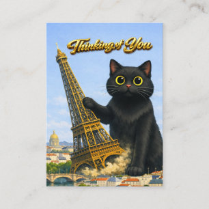Große schwarze Katze wirft Eiffelturm um, in Gedan Begleitkarte