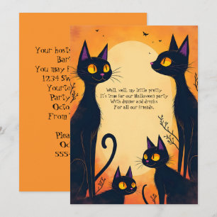Große schwarze Katzen Halloween-Party Einladung