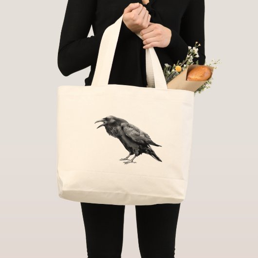Große schwarze Rabe oder Crow Halloween Gothic Spo Jumbo Stoffbeutel (Vorderseite (Produkt))