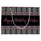 Große schwarze Rosa und Aquamarines Papier Geburts Geschenktüte (Rückseite)