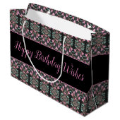 Große schwarze Rosa und Aquamarines Papier Geburts Geschenktüte (Rückseite Schrägansicht)