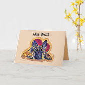 Große schwarze Tan-Schäfer-Welpe PopArt Karte (Gelbe Blume)