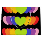 Große schwarze Tasche mit Regenbogenfarben - Herz Geschenktüte (Vorderseite)