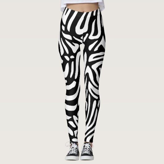 Große schwarze und weiße Zebrastreifen Leggings (Vorderseite)