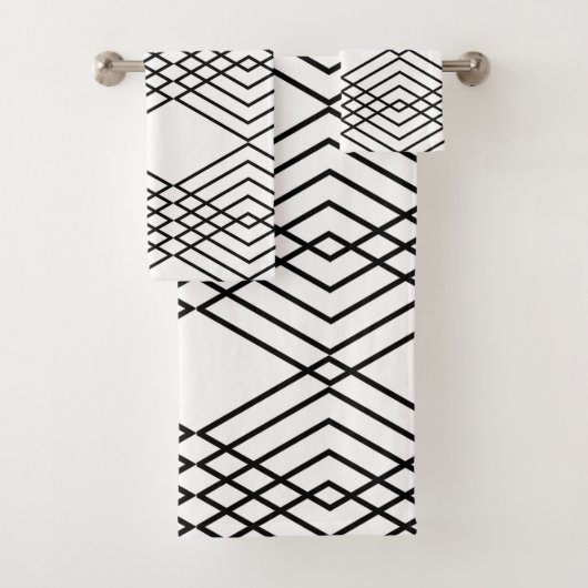 Große Schwarzweiss-Diamanten Badhandtuch Set (Insitu)