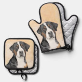 Grosse Schweizer Bergwelt Hundeschön Malerei Origi Ofenhandschuh & Topflappen-Set (Vorderseite/Rückseite)
