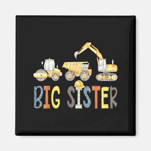 Große Schwester Bagger Geburtstagsjunge Magnet (Vorne)