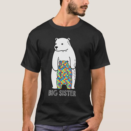 Große Schwester Bär Autismus-Bewusstsein T-Shirt (Vorderseite)