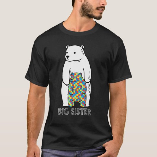Große Schwester Bär Autismus-Bewusstsein T-Shirt (Vorderseite)