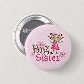 Große Schwester-ethnisches Strichmännchen-Mädchen Button (Vorne & Hinten)