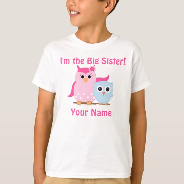 Große Schwester-Eulen-personalisierter T - Shirt (Vorderseite)