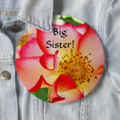 Große Schwester! Großer Knopf Rosa Weiße Rote Rose Button (Beispiel)