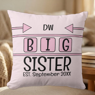 Große Schwester Initialen gegr. Monat Jahr rosa Kissen