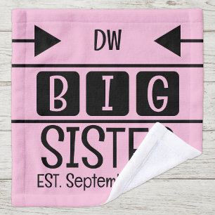 Große Schwester Initialen gegr. Monat Jahr rosa Waschlappen