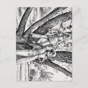 Große Schwester Kleine Schwester spielen in Baum K Postkarte
