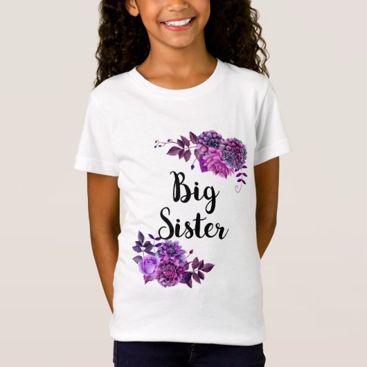 Große Schwester. Lila Blumen. Violett-Blumenmädche T-Shirt (Vorderseite)