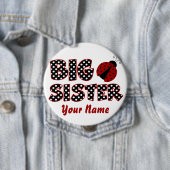 Große Schwester-Marienkäfer-roter personalisierter Button (Beispiel)