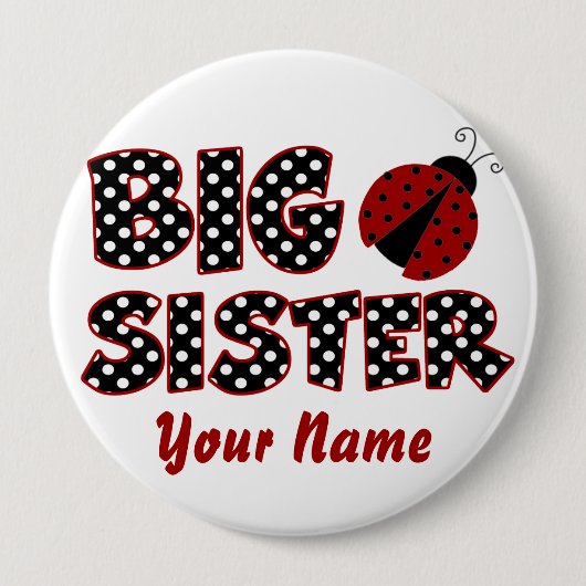 Große Schwester-Marienkäfer-roter personalisierter Button (Vorderseite)
