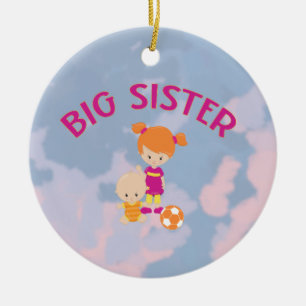 Große Schwester mit kleinem Bruder Herz-Weihnachts Keramik Ornament