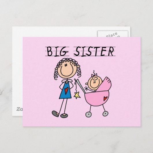 Große Schwester mit kleinen, finsteren T - Shirt u Postkarte (Vorne/Hinten)