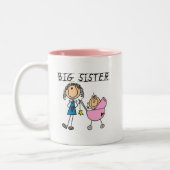 Große Schwester mit kleinen, finsteren T - Shirt u Zweifarbige Tasse (Links)
