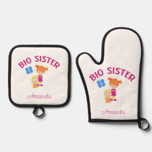 Große Schwester mit kleiner Schwester personalisie Ofenhandschuh & Topflappen-Set