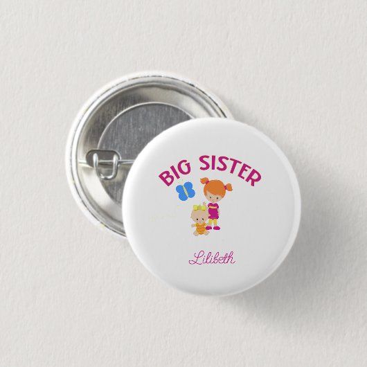 Große Schwester mit Personalisierter BabySchwester Button (Vorne & Hinten)