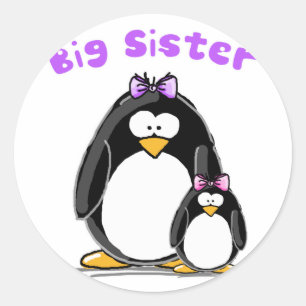 Große Schwester Penguin Runder Aufkleber