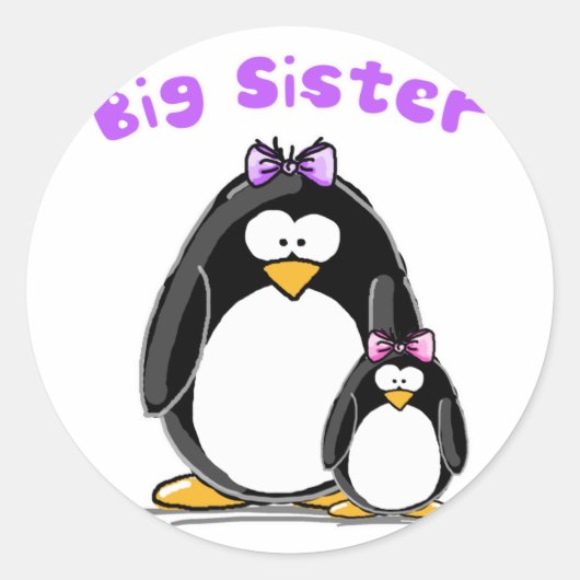 Große Schwester Penguin Runder Aufkleber (Vorderseite)