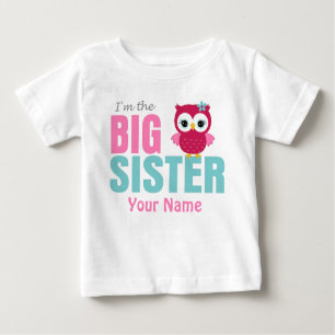 Große Schwester-Rosa-Eulen-personalisiertes Baby T-shirt