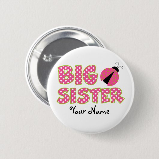 Große Schwester-Rosa-Marienkäfer-Knopf Button (Vorne & Hinten)