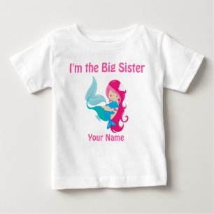 Große Schwester-Rosa-Meerjungfrau-personalisiertes Baby T-shirt