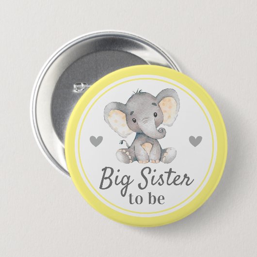 Große Schwester, Sis Yellow Elephant Babydusche Button (Vorne & Hinten)