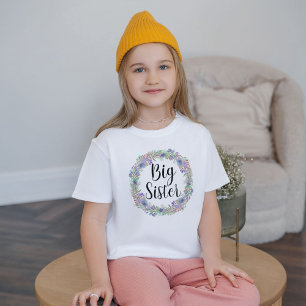 Große Schwester Watercolour Blumenkranz Mädchen T-Shirt
